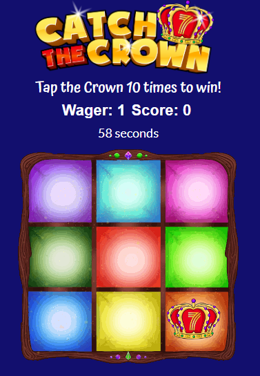 Catch the Crown game found exclusively on triplesevens.com
Used with permission.